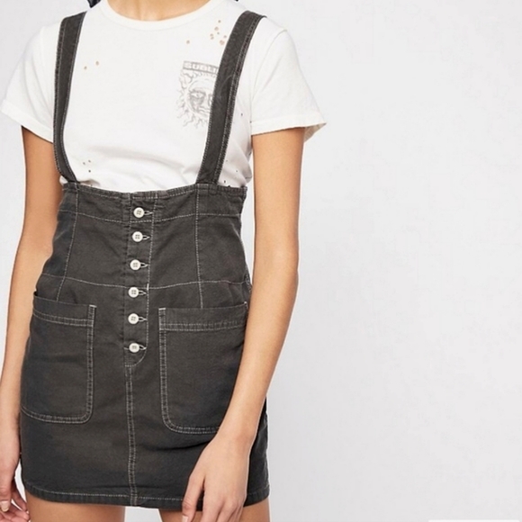 🌺 Free People Black Denim High Waist Jumper Skirt, Size 6 - Picture 2 of 10